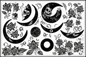 Crescent moon, flower, frog tattoo idea