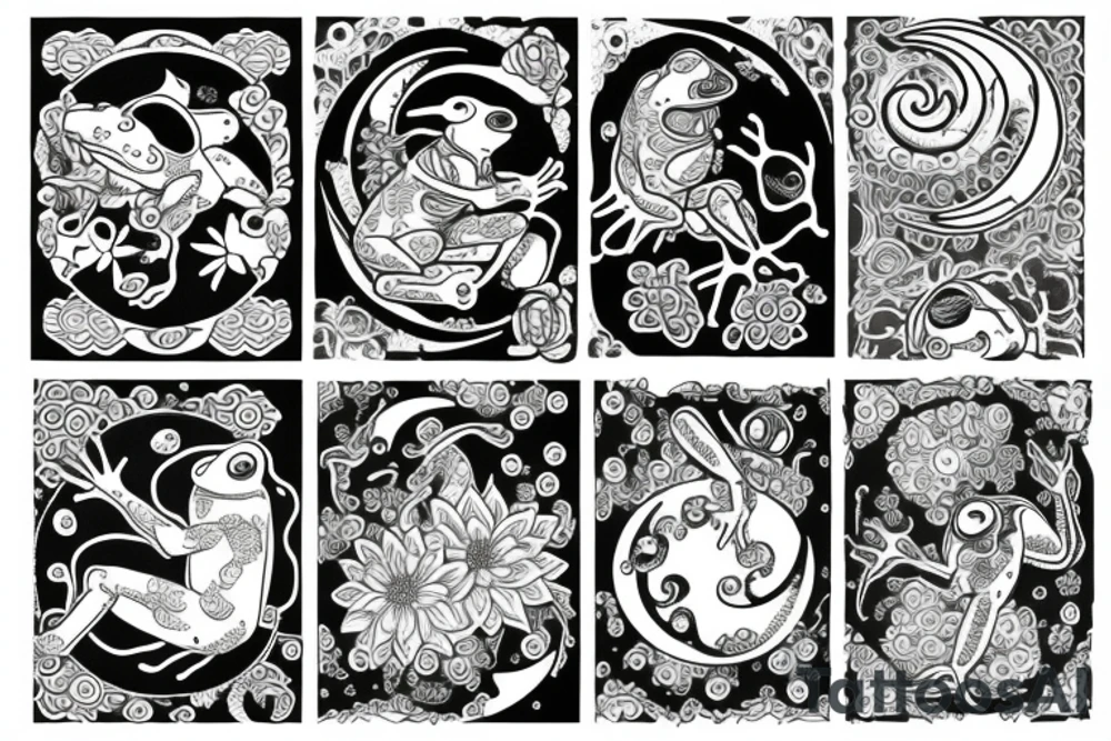 moon, flower, frog, lilypad tattoo idea
