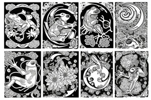 moon, flower, frog, lilypad tattoo idea