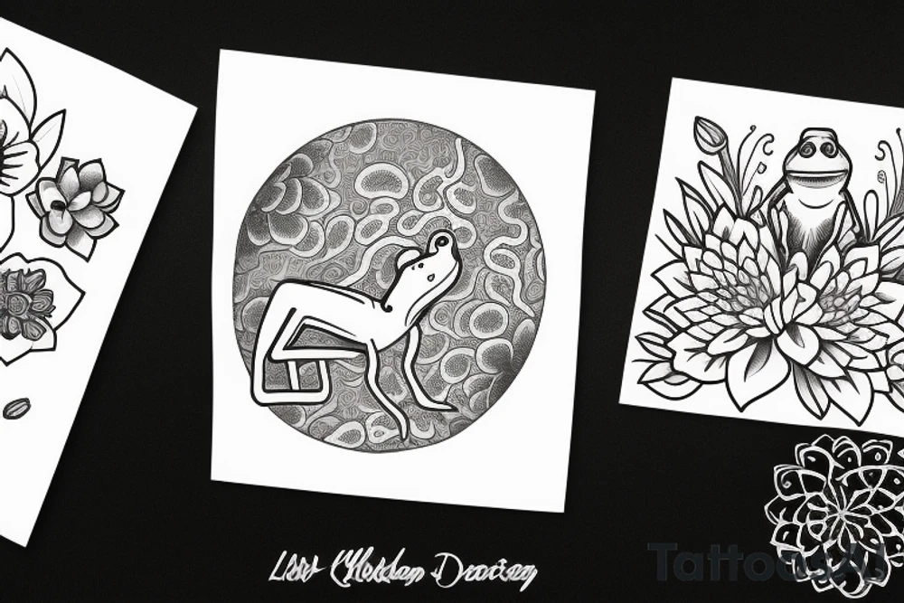 moon, flower, frog, lilypad tattoo idea