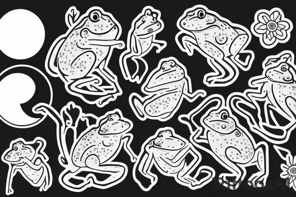 moon, flower, frog, lilypad tattoo idea