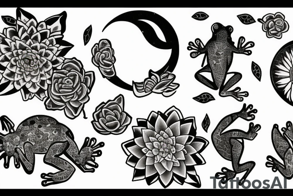moon, flower, frog, lilypad tattoo idea