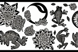moon, flower, frog, lilypad tattoo idea