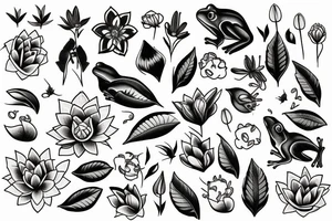 moon, flower, frog, lily pad tattoo idea