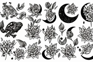 moon, flower, frog, lily pad tattoo idea