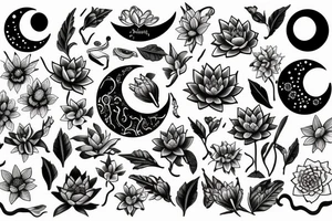 moon, flower, frog, lily pad tattoo idea