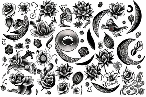 moon, flower, frog, lily pad tattoo idea