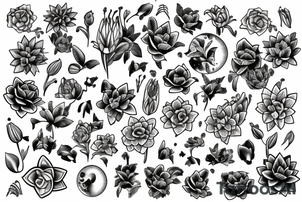 moon, flower, frog, lily pad tattoo idea