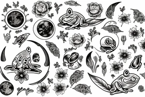 moon, flower, frog, lily pad tattoo idea