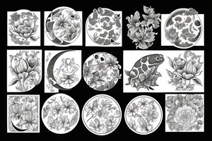 moon, flower, frog, lily pad tattoo idea