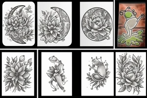 moon, flower, frog, lily pad tattoo idea
