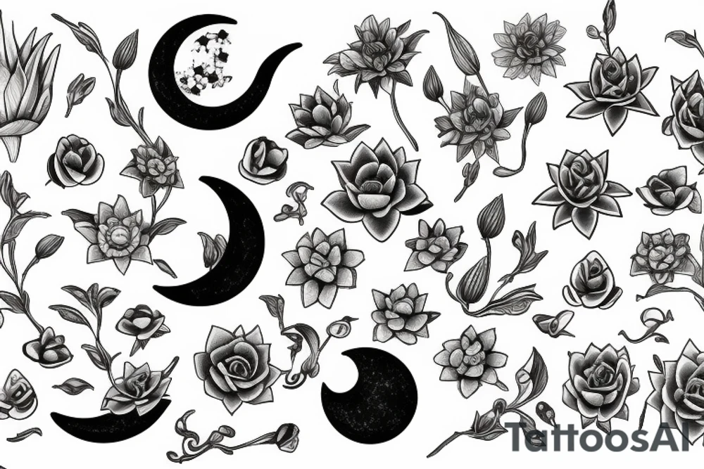 moon, flower, frog, lily pad tattoo idea