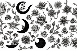 moon, flower, frog, lily pad tattoo idea
