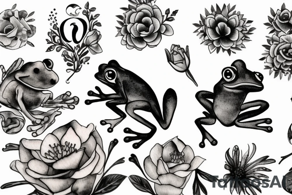 frog on flower tattoo idea