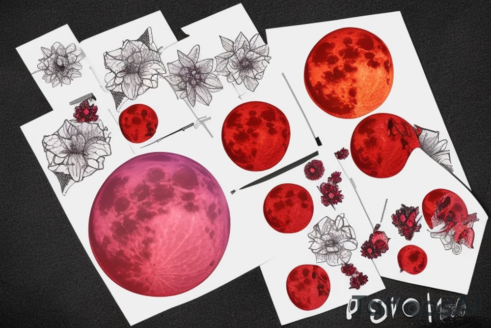 blood moon with flower tattoo idea