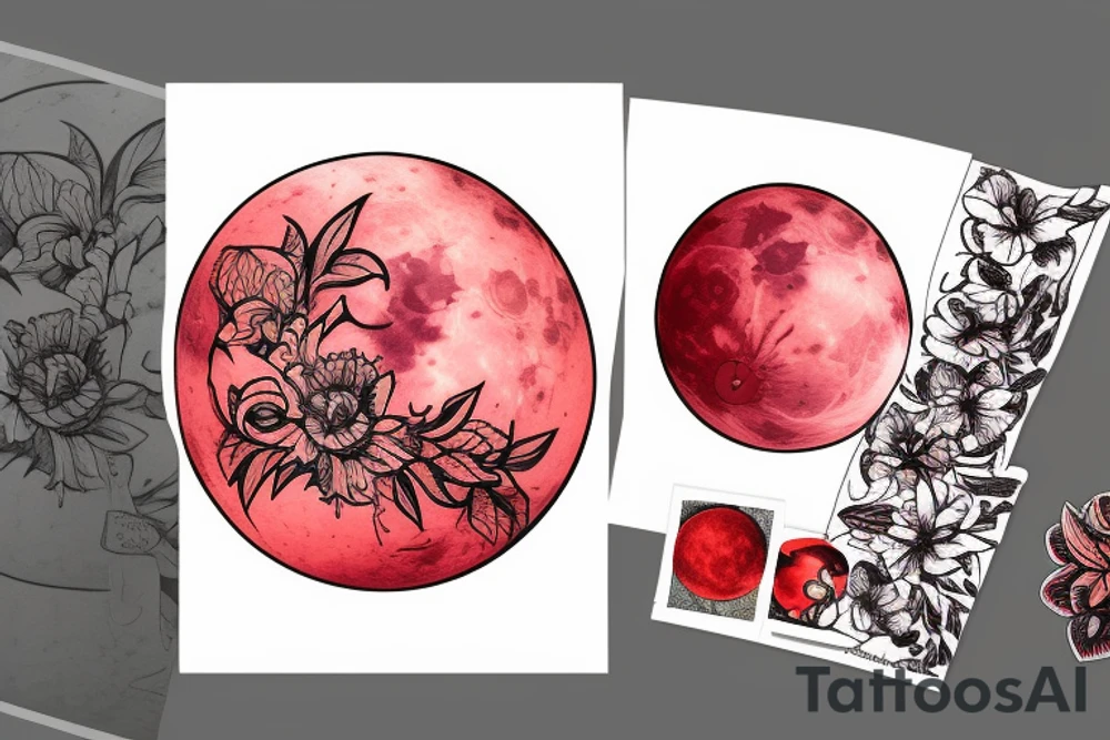 blood moon with flower tattoo idea