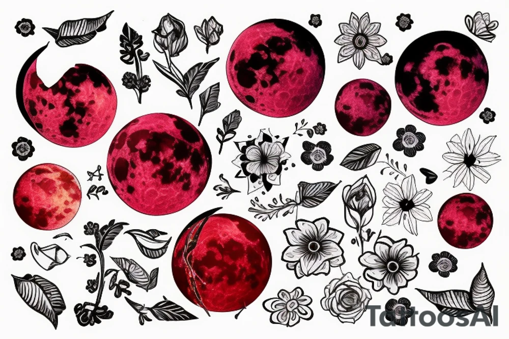 blood moon with flower tattoo idea