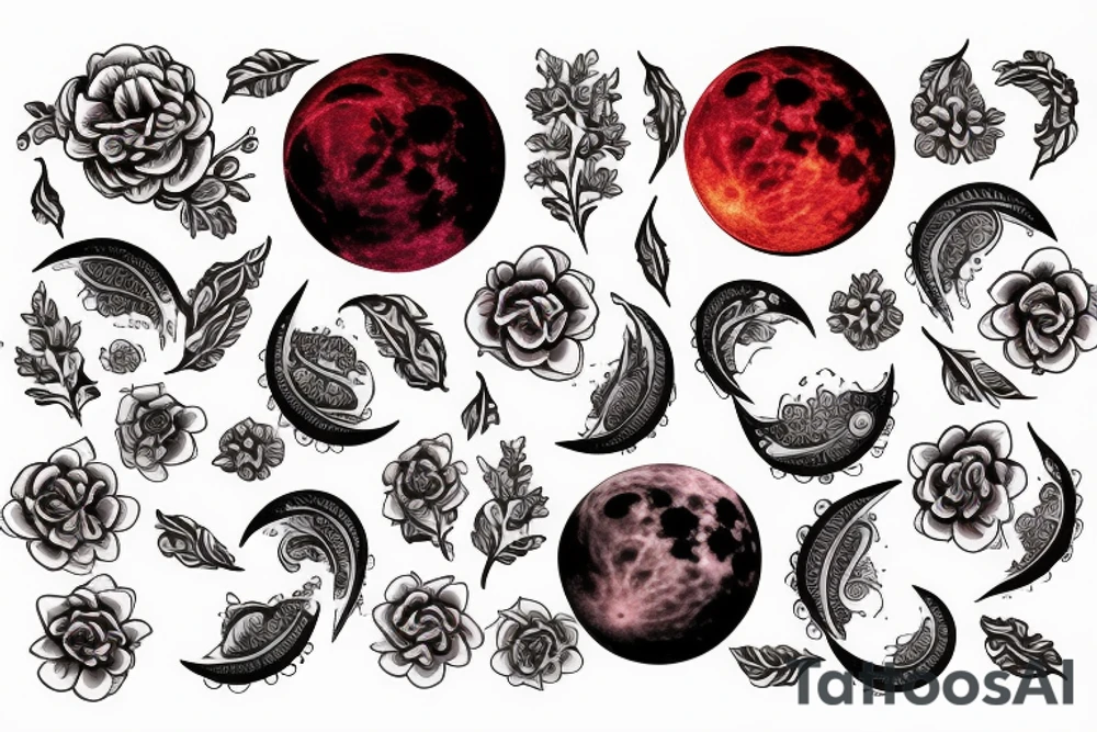 blood moon with flower tattoo idea