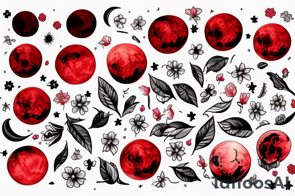 blood moon with flower tattoo idea