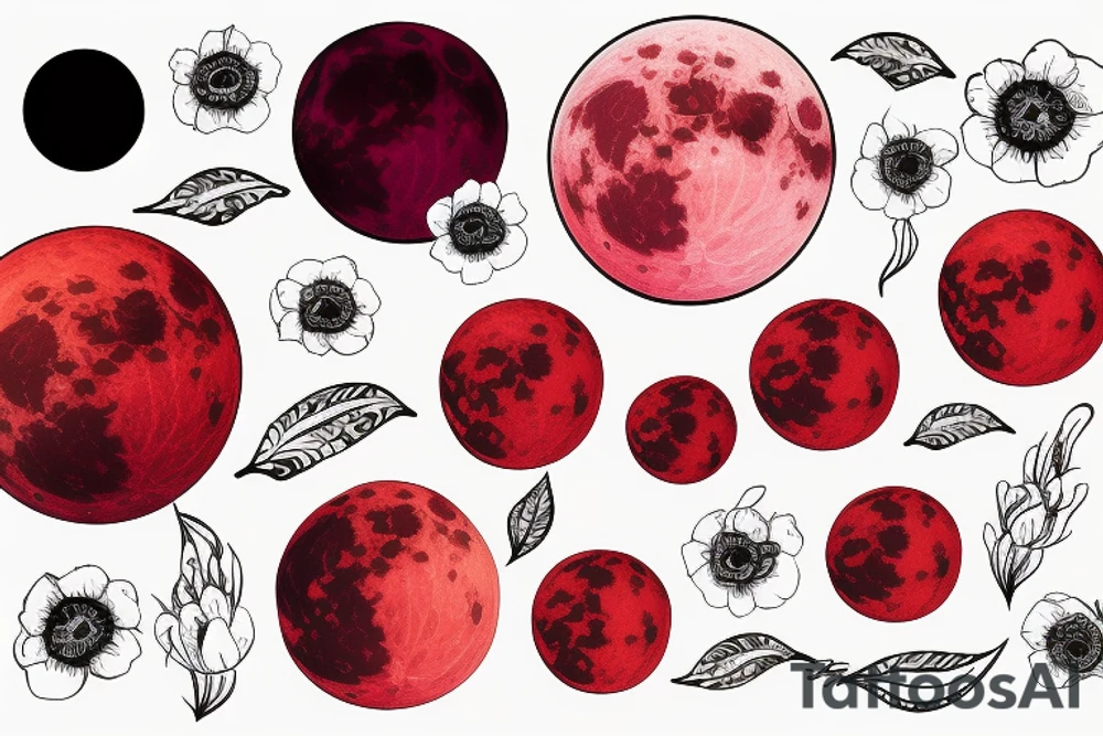 blood moon with flower tattoo idea