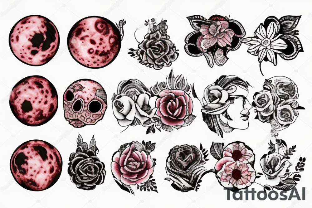 blood moon with flower tattoo idea