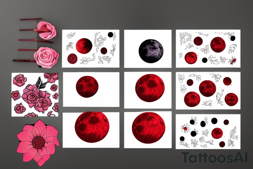 blood moon with flower tattoo idea