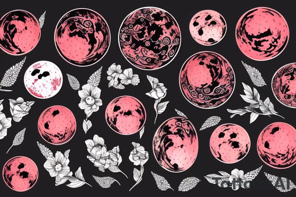 blood moon with flower tattoo idea