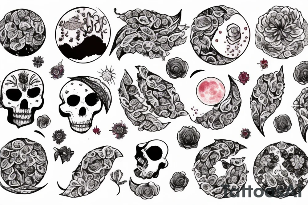 blood moon with flower tattoo idea