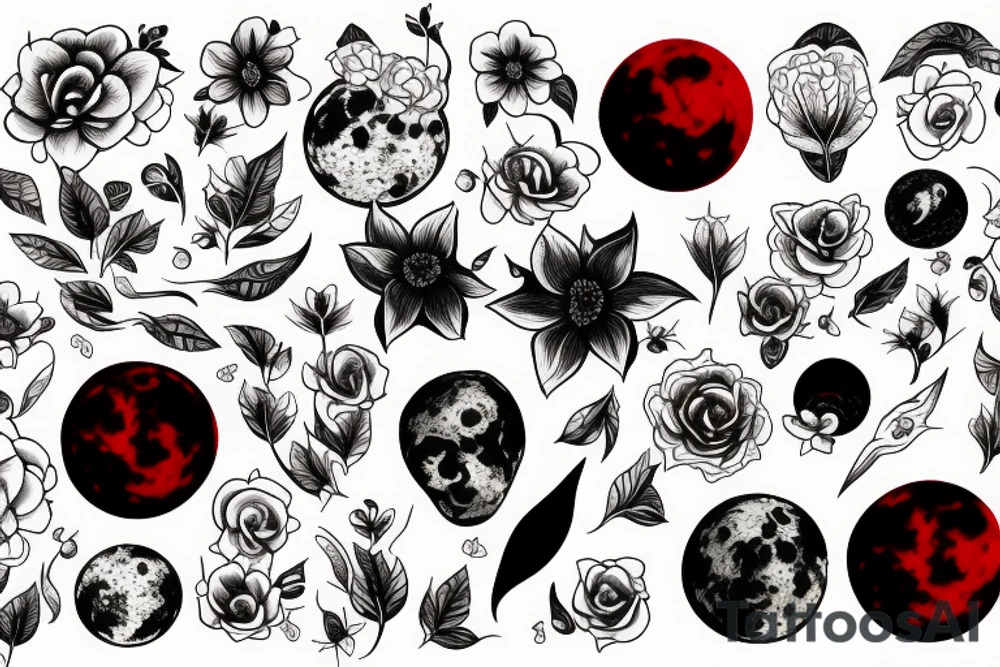 blood moon with flower tattoo idea