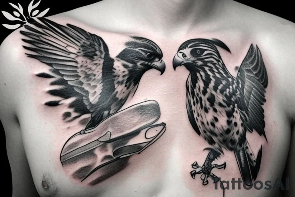 falcon with realistic clouds tattoo idea