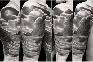 falcon with realistic clouds tattoo idea