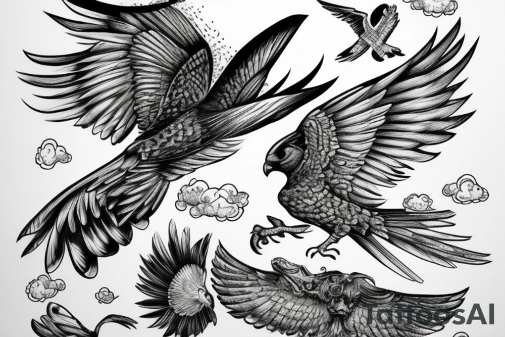 falcon with realistic clouds tattoo idea