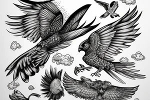 falcon with realistic clouds tattoo idea