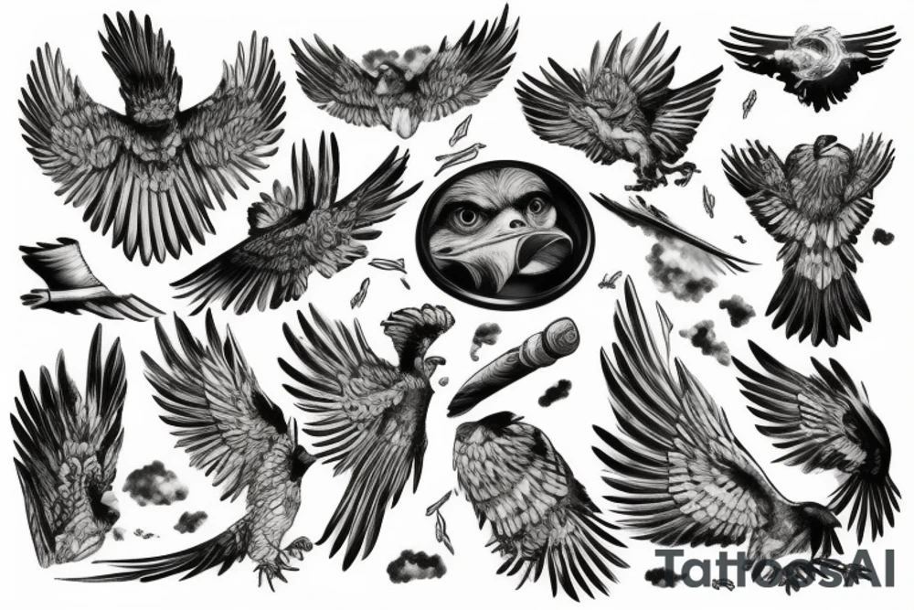 falcon with realistic clouds tattoo idea
