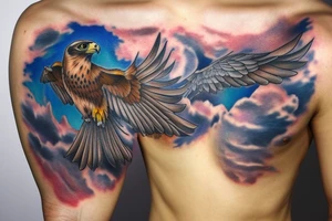 falcon with realistic clouds tattoo idea