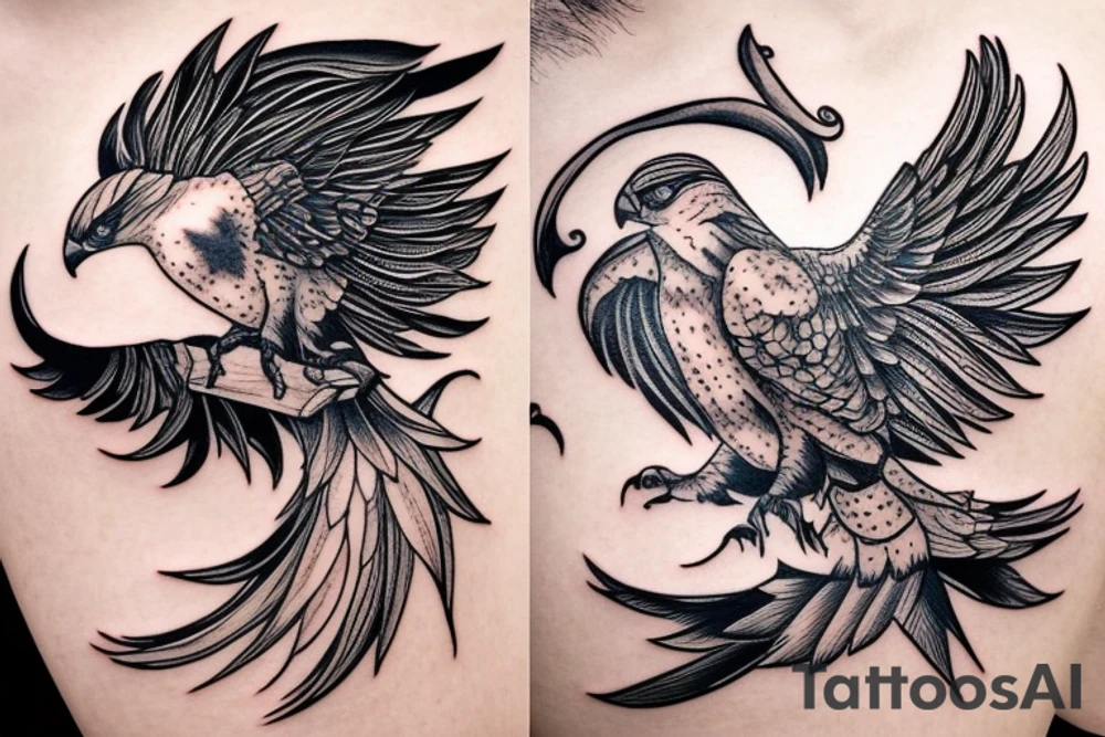 falcon with realistic clouds tattoo idea