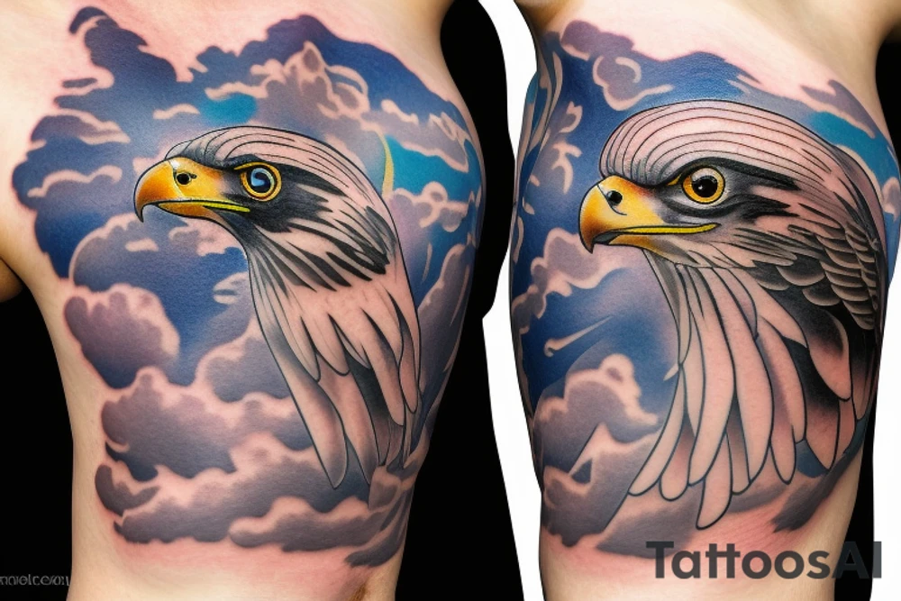 falcon with realistic clouds tattoo idea