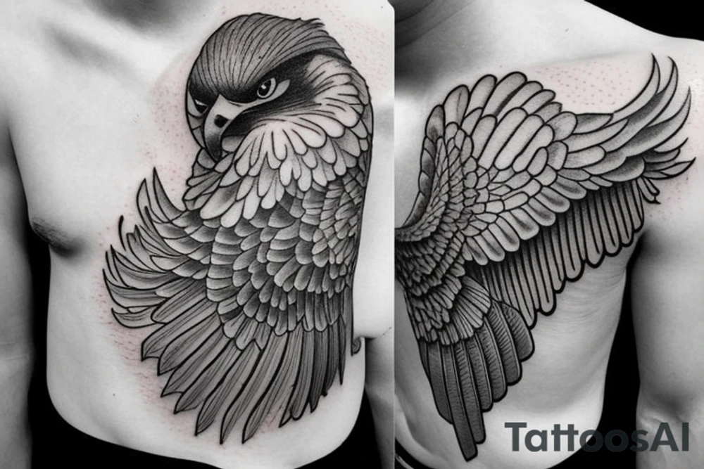 falcon with realistic clouds tattoo idea