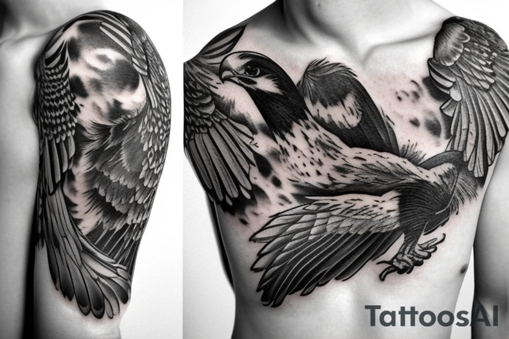 falcon with realistic clouds tattoo idea