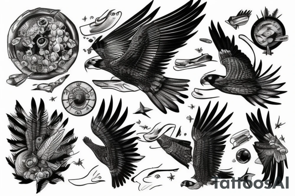 falcon with realistic clouds tattoo idea