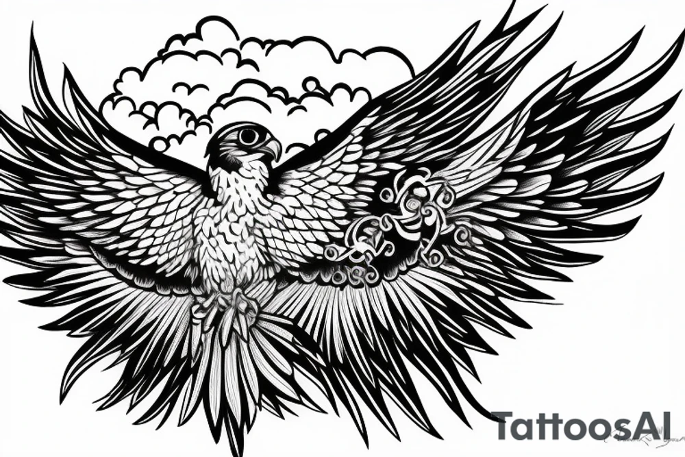 falcon with realistic clouds tattoo idea