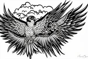 falcon with realistic clouds tattoo idea