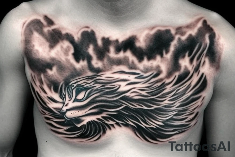 cloudspanther with water on its chest tattoo idea