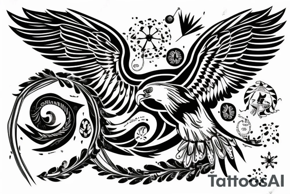 eagle with ornaments around tattoo idea