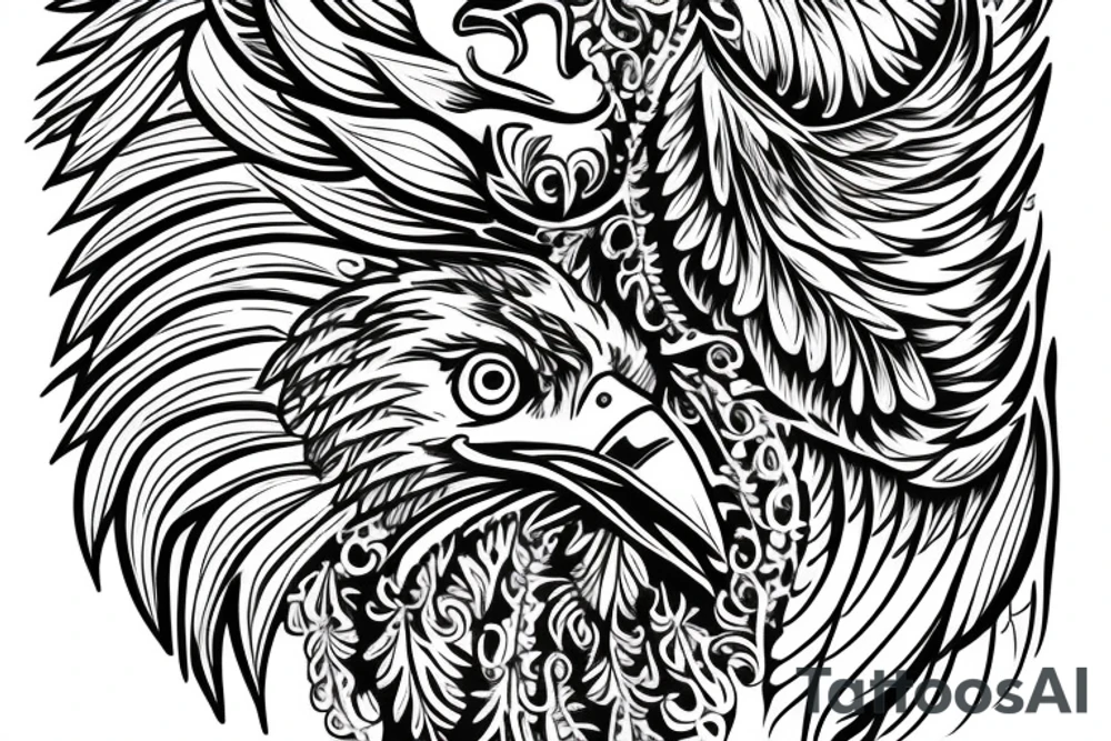 eagle with ornaments around it realism. tattoo idea
