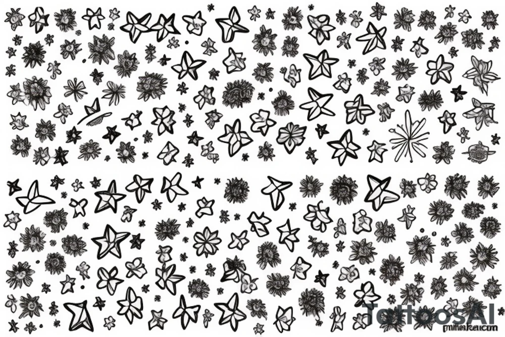 100s of tiny stars on my righr arm with some flowers and tiny music notes tattoo idea