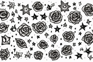 100s of tiny stars on my righr arm with some flowers and tiny music notes tattoo idea