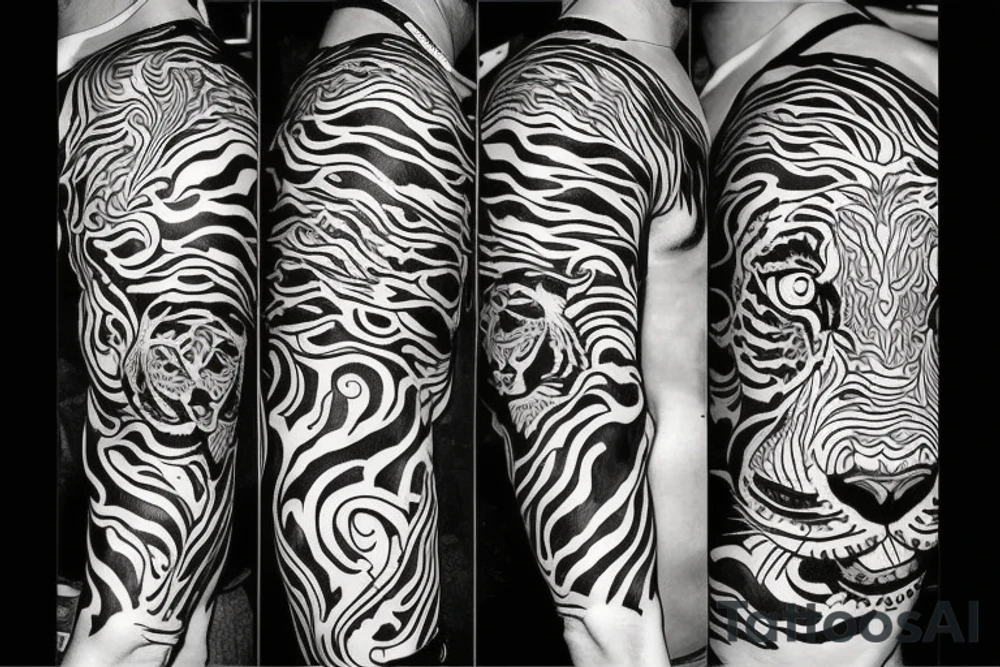 A line art design of a tiger tattoo idea