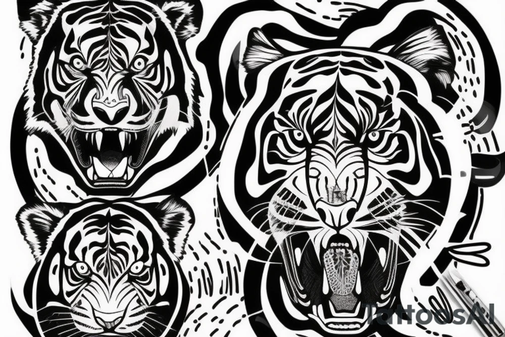 A line art design of a tiger tattoo idea