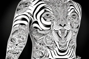 A line art design of a tiger, full body,
 design only tattoo idea